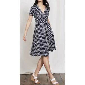 Boden Lara Navy&White Fixed Wrap Knee Length Dress Size 14L